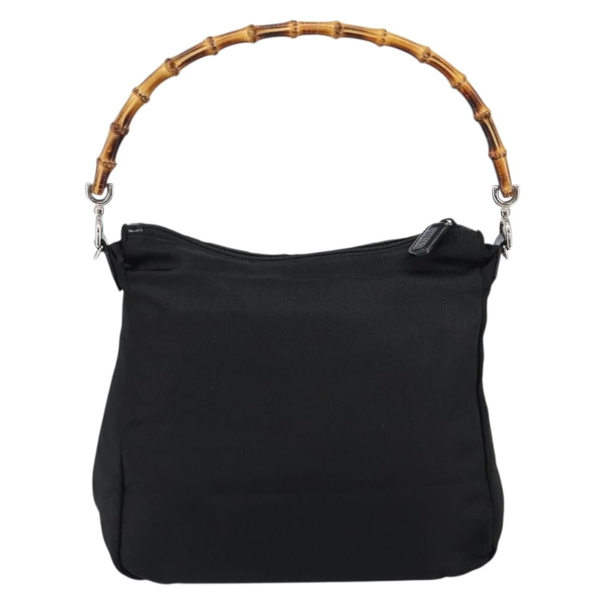Gucci Vintage Bamboo Handle Nylon Black Nylon Handbag (Pre-Owned)
