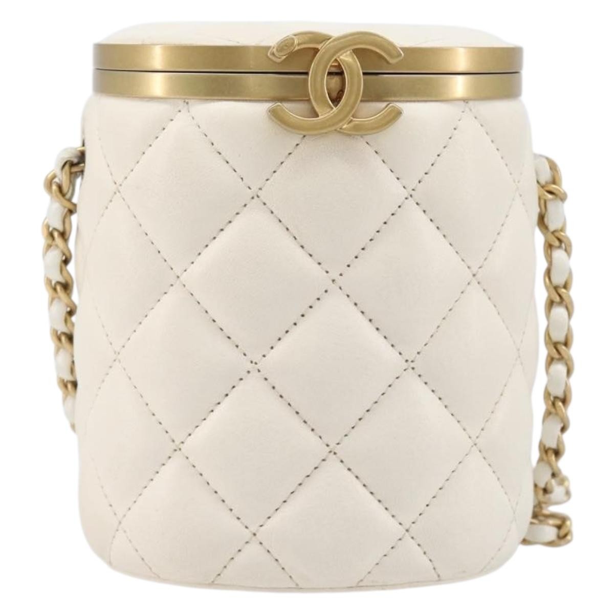 Chanel Crown Box Vanity Quilted Lambskin White Leather Handbag (Pre-Owned)