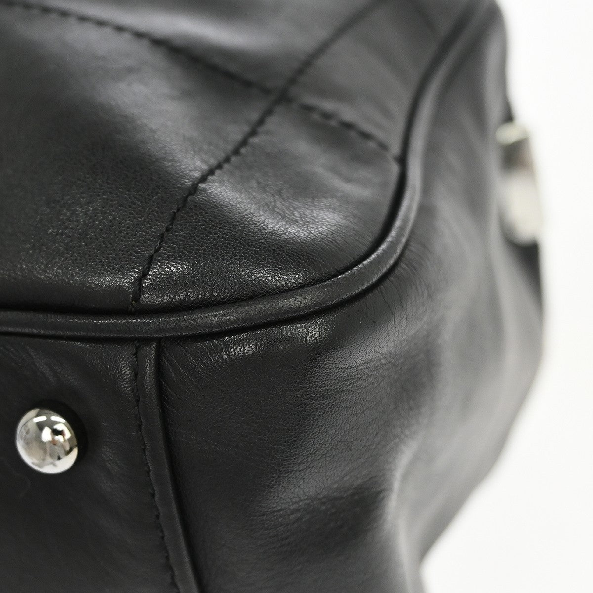 Chanel Square Stitch Cc Boston Quilted Leather Black Leather Handbag (Pre-Owned)