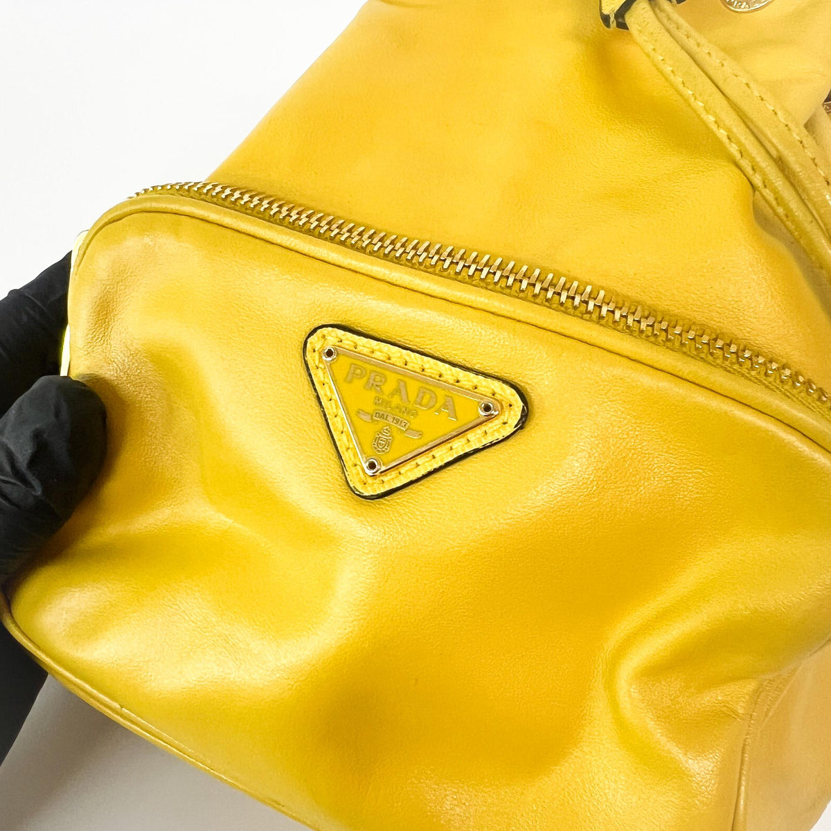 Prada Duet Drawstring Bucket Leather Yellow Leather Handbag (Pre-Owned)