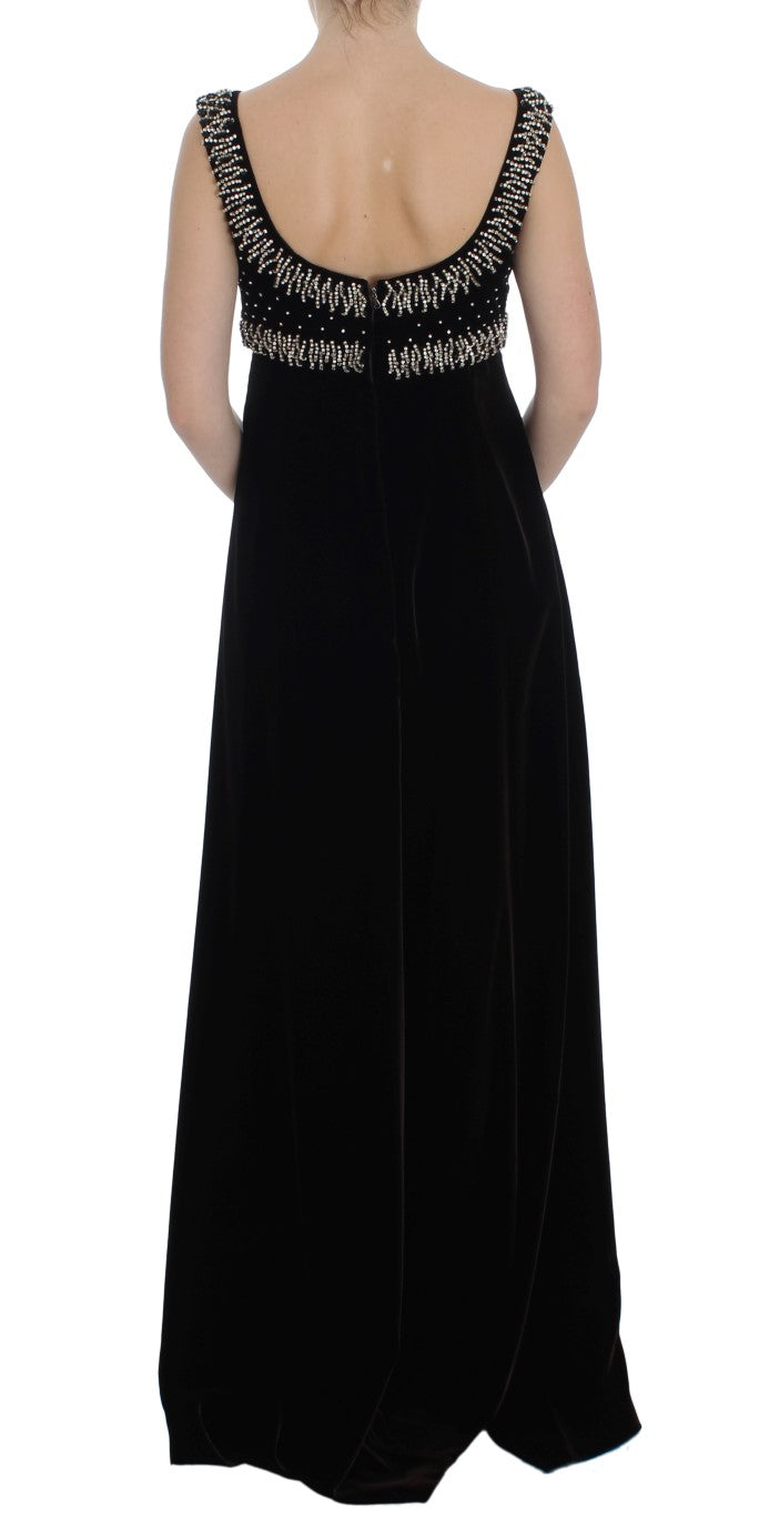 Dolce & Gabbana Elegant Brown Velvet Crystal Women's Gown