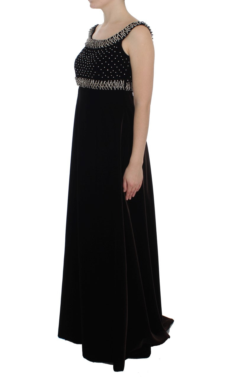 Dolce & Gabbana Brown Velvet Crystal Sheath Gown Women's Dress