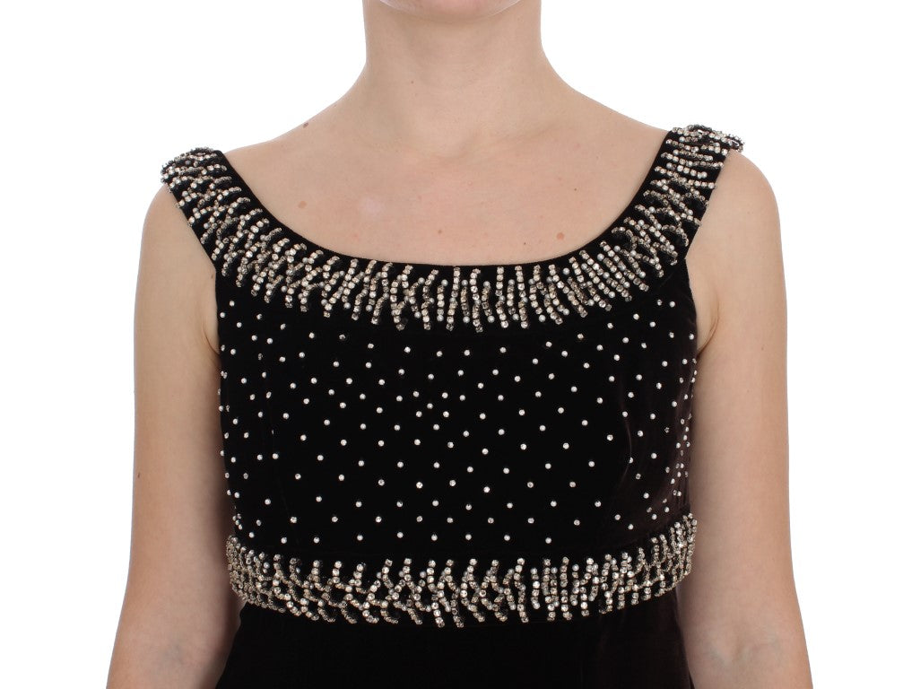 Dolce & Gabbana Brown Velvet Crystal Sheath Gown Women's Dress