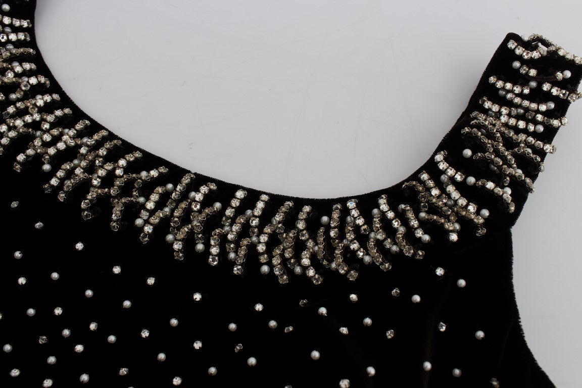 Dolce & Gabbana Brown Velvet Crystal Sheath Gown Women's Dress