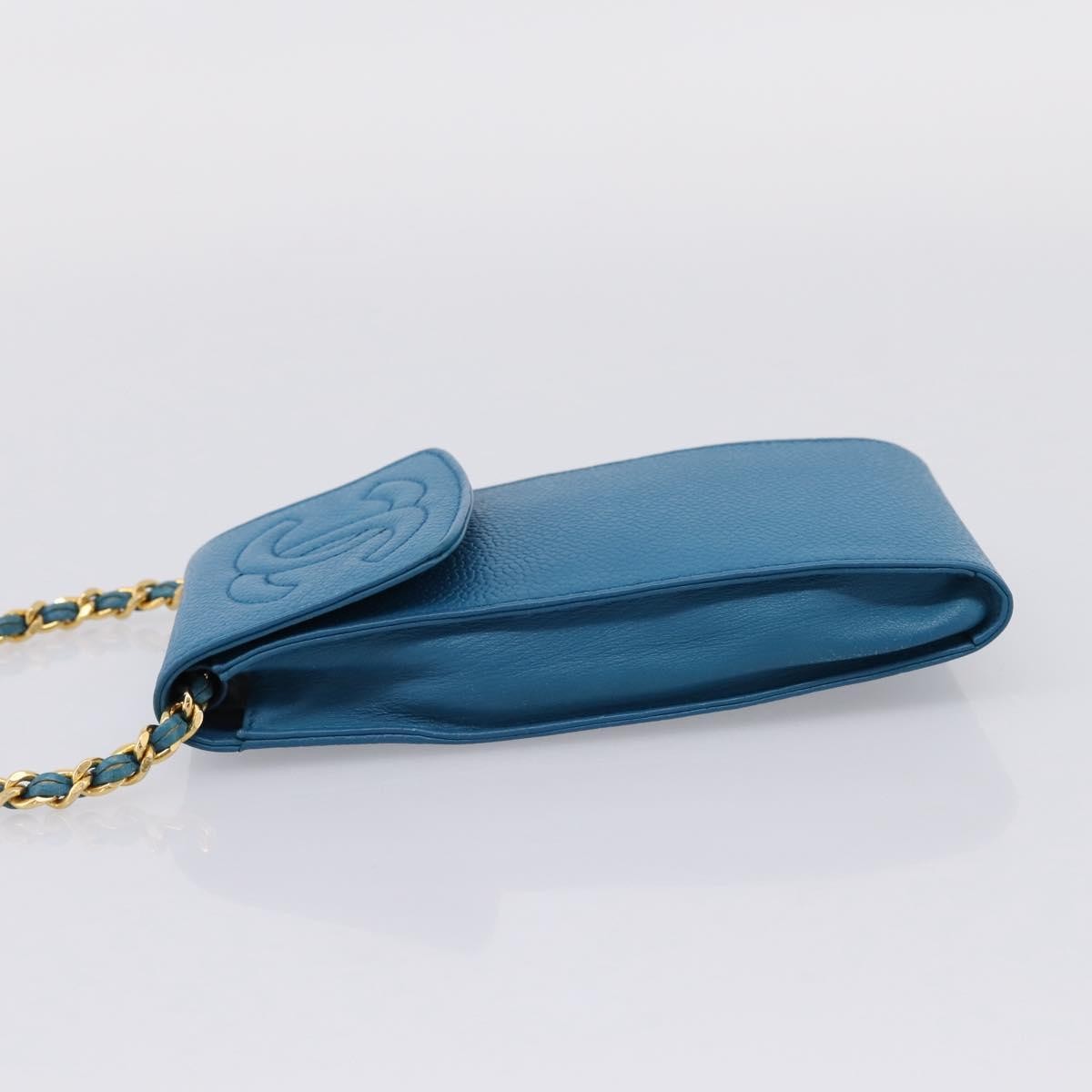 Chanel Vintage Cc Phone Holder Caviar Blue Leather Clutche & Pouche Bag (Pre-Owned)