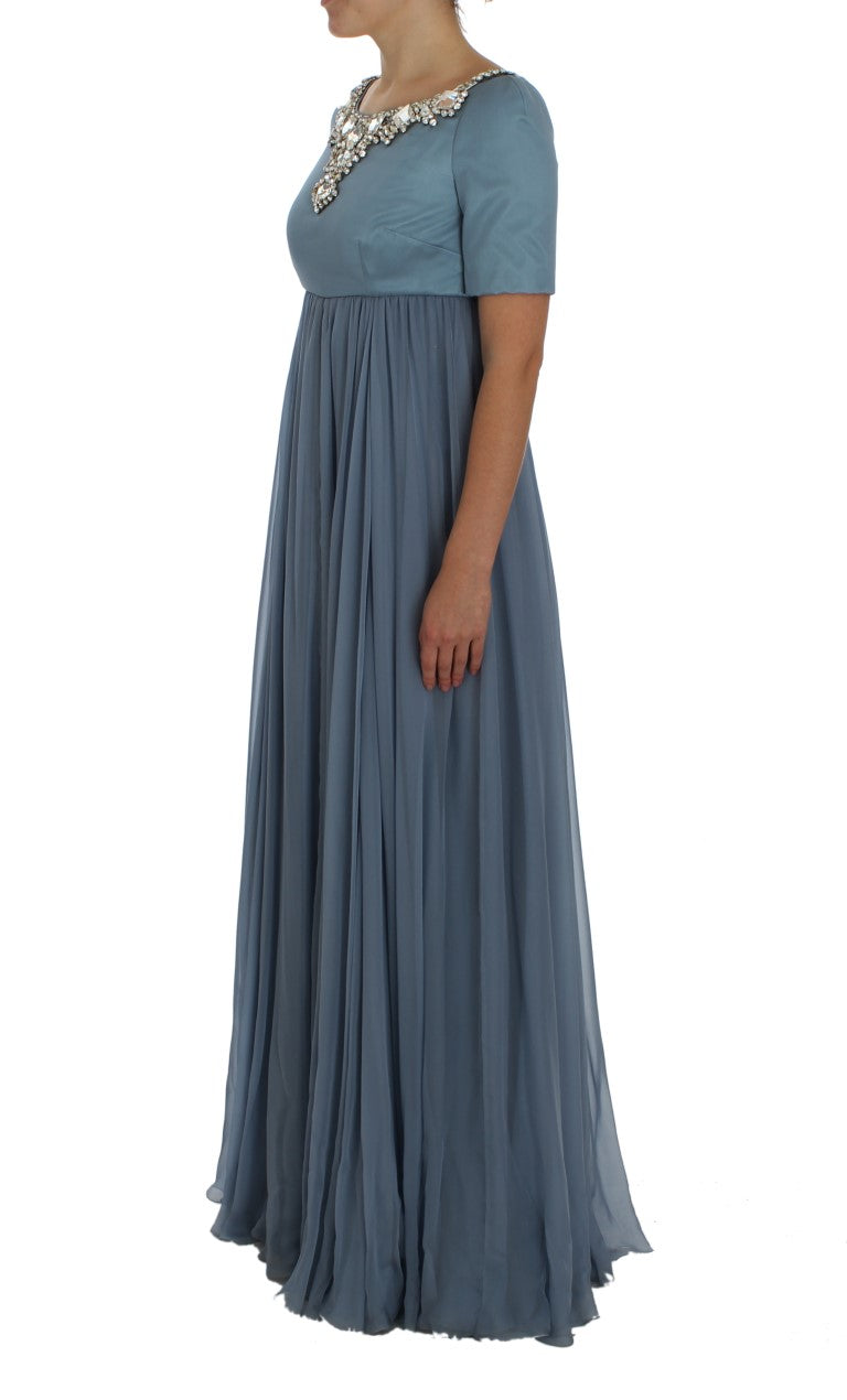 Dolce & Gabbana Blue Silk Crystal Sheath Gown Ball Women's Dress