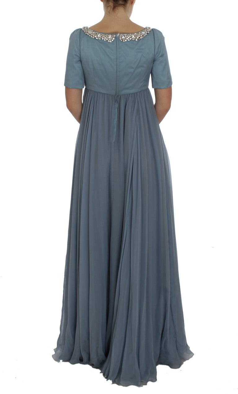 Dolce & Gabbana Blue Silk Crystal Sheath Gown Ball Women's Dress
