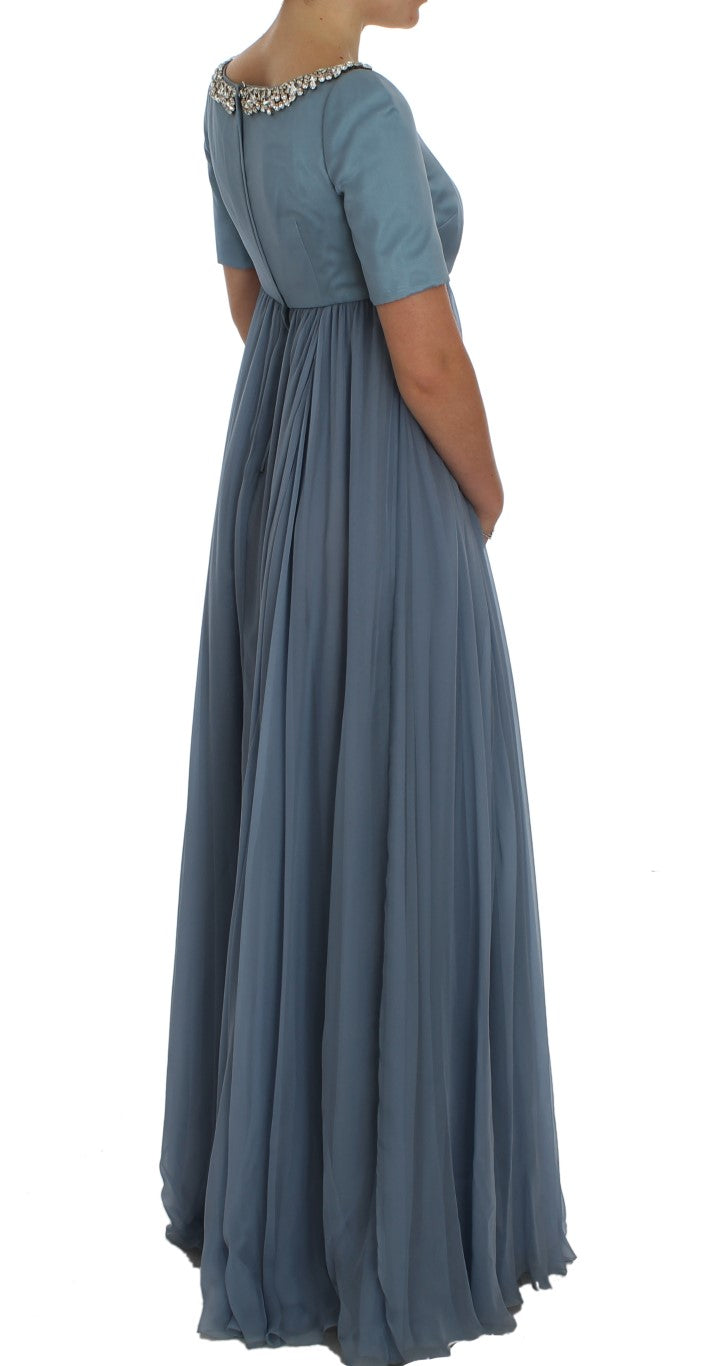 Dolce & Gabbana Blue Silk Crystal Sheath Gown Ball Women's Dress