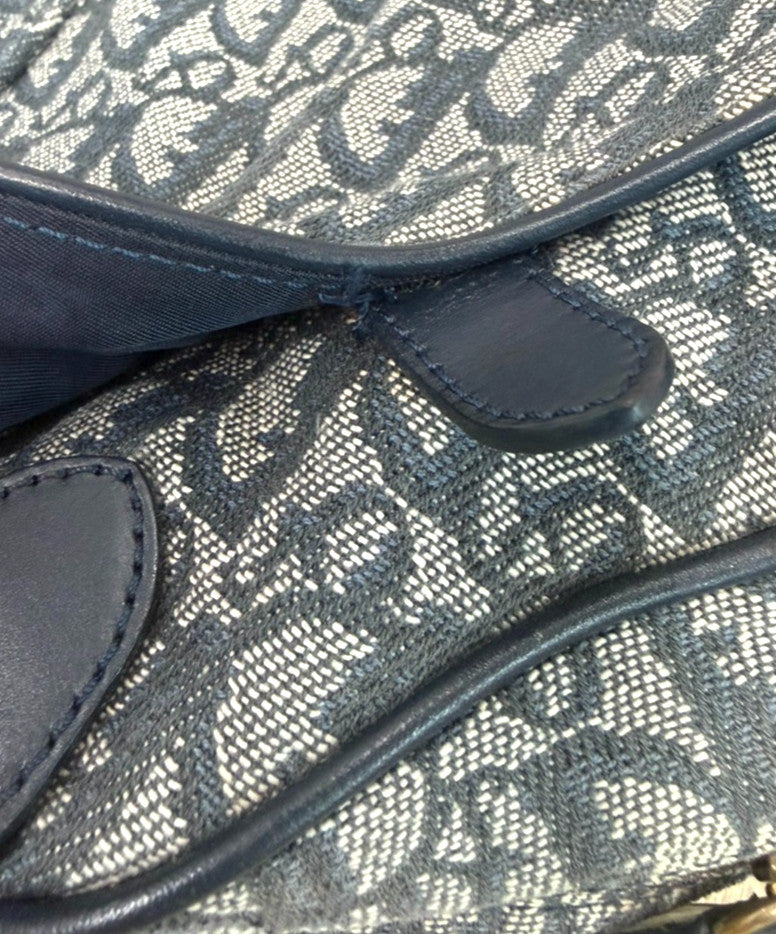 Christian Dior Vintage Saddle Bowler Diorissimo Canvas Navy Canvas Handbag (Pre-Owned)