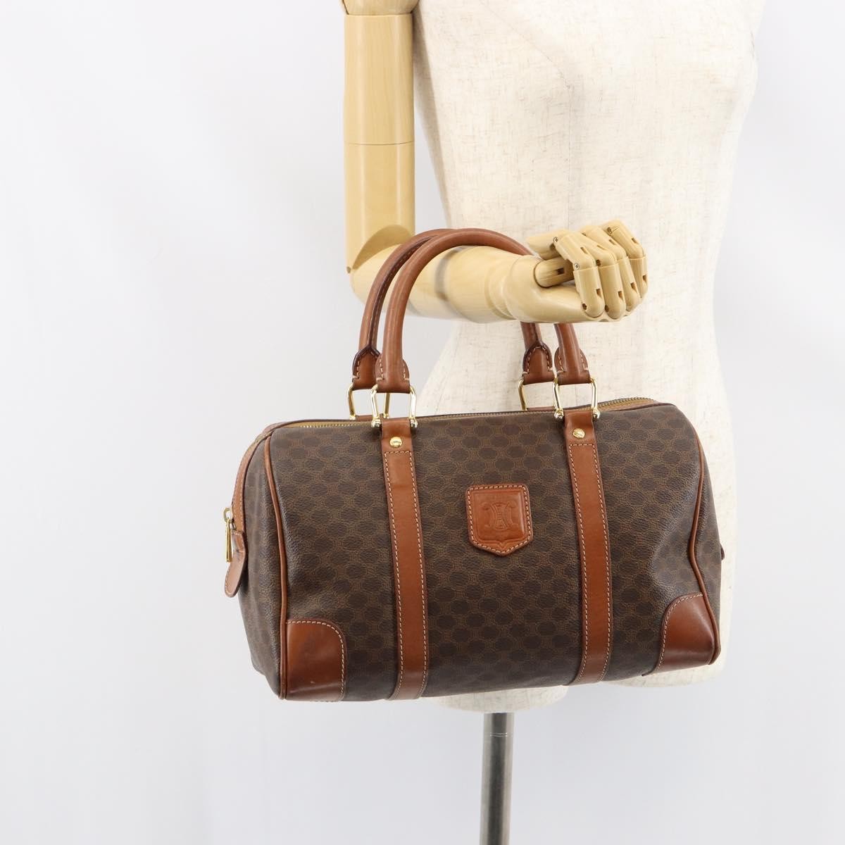 Celine Vintage Macadam Boston Canvas Brown Canvas Handbag (Pre-Owned)