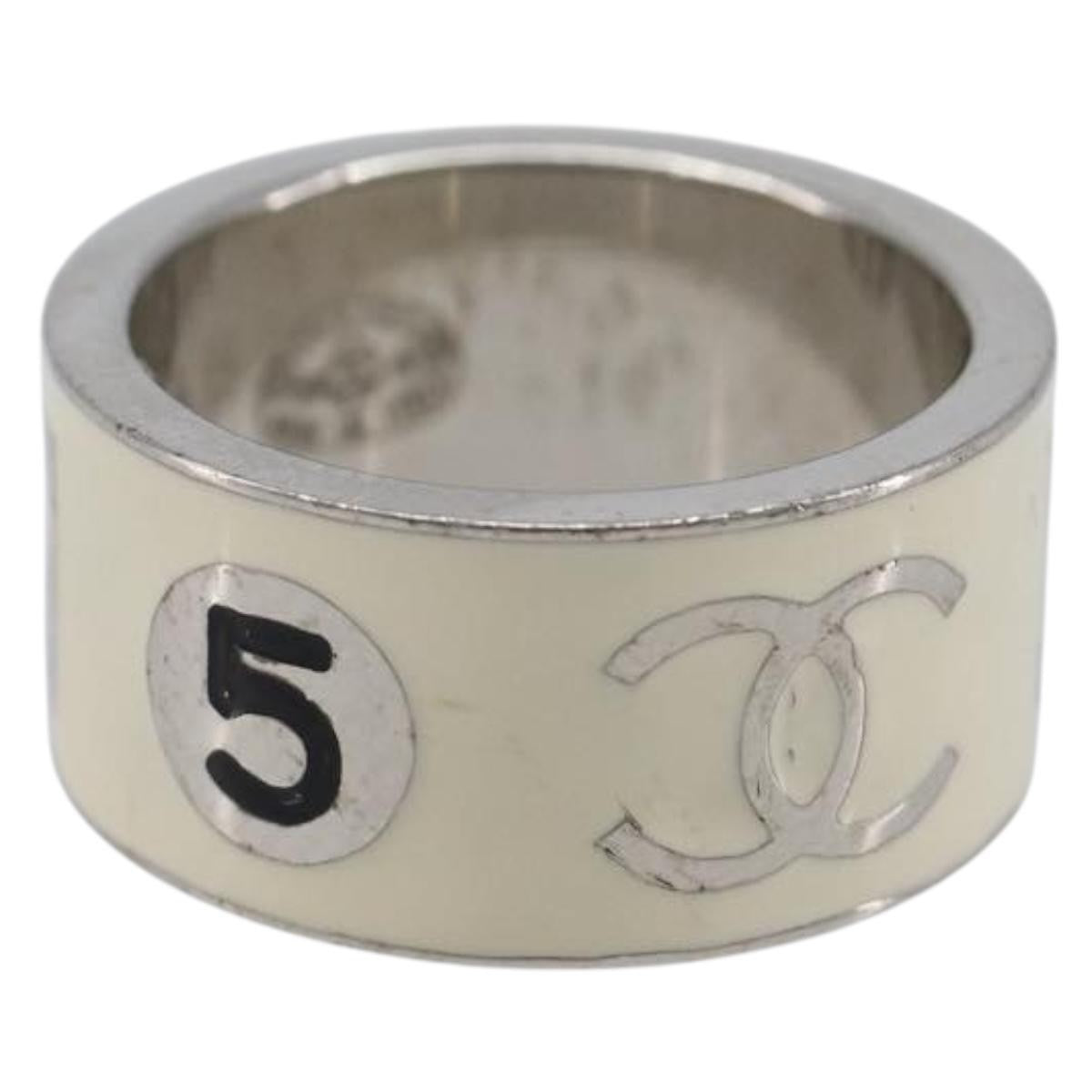 Chanel Heart Band Metal And Enamel Silver Metal Ring Jewelry (Pre-Owned)