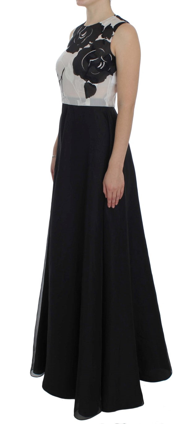 Dolce & Gabbana Black White Floral Silk Sheath Gown Women's Dress