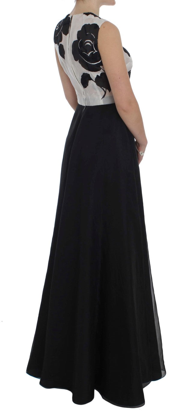 Dolce & Gabbana Black White Floral Silk Sheath Gown Women's Dress