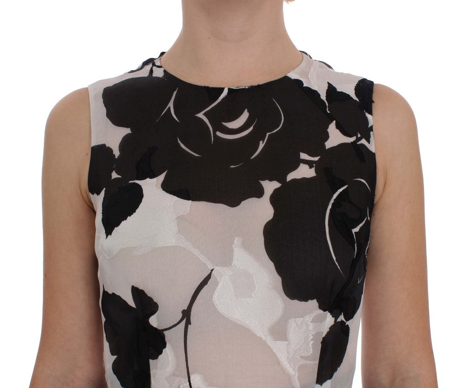 Dolce & Gabbana Black White Floral Silk Sheath Gown Women's Dress
