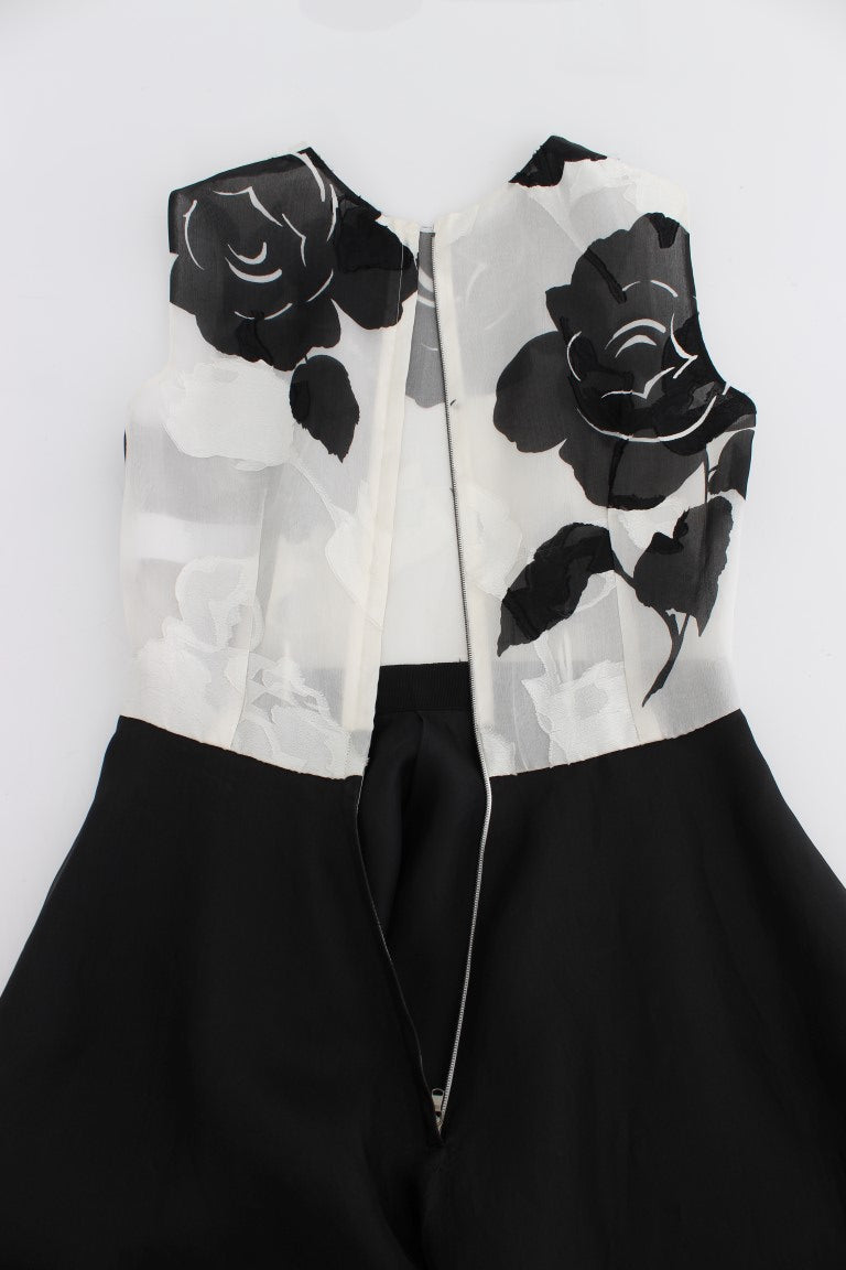 Dolce & Gabbana Black White Floral Silk Sheath Gown Women's Dress