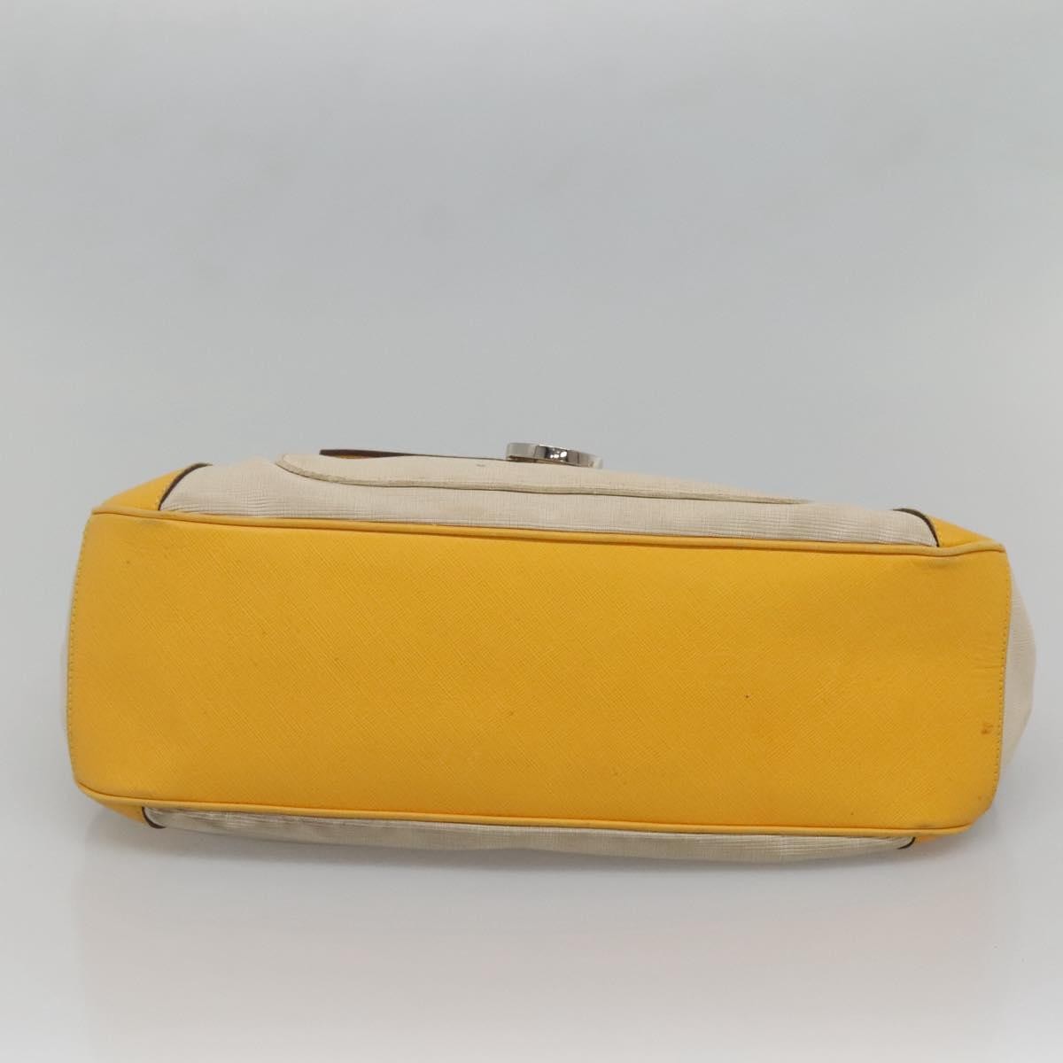 Salvatore Ferragamo Gancini Canvas And Leather Yellow Canvas Handbag (Pre-Owned)