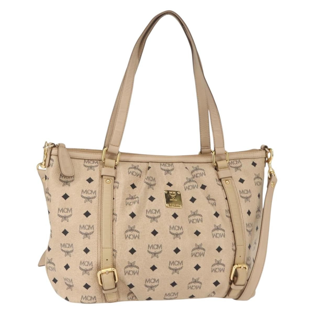 MCM Vintage Visetos Canvas Beige Pvc Tote Bag Bag (Pre-Owned)