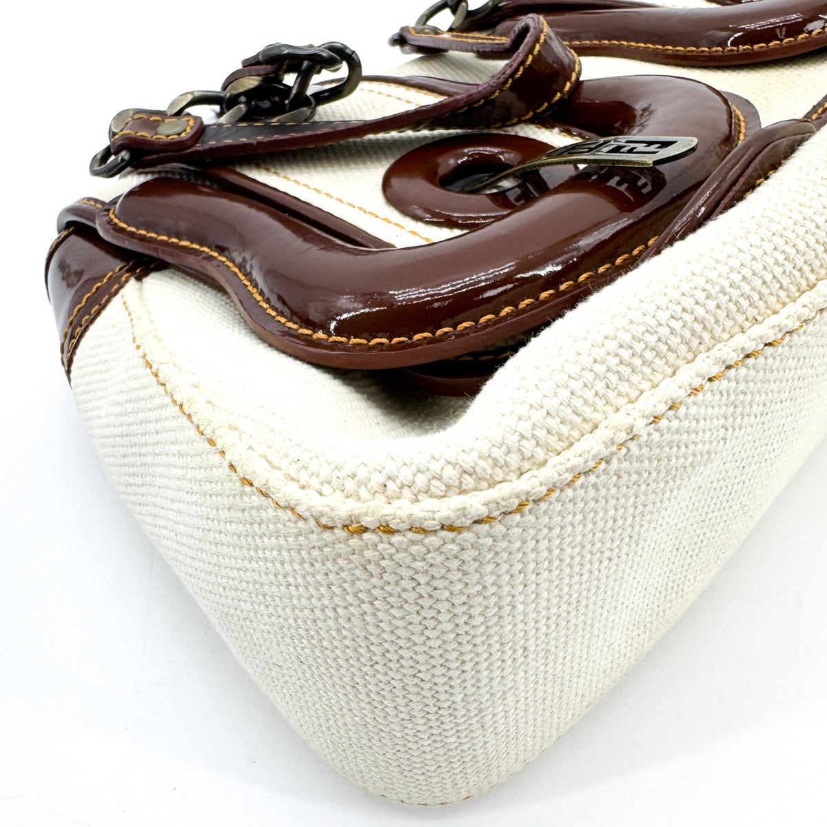 Fendi B. Bag Canvas With Patent Brown Canvas Handbag (Pre-Owned)