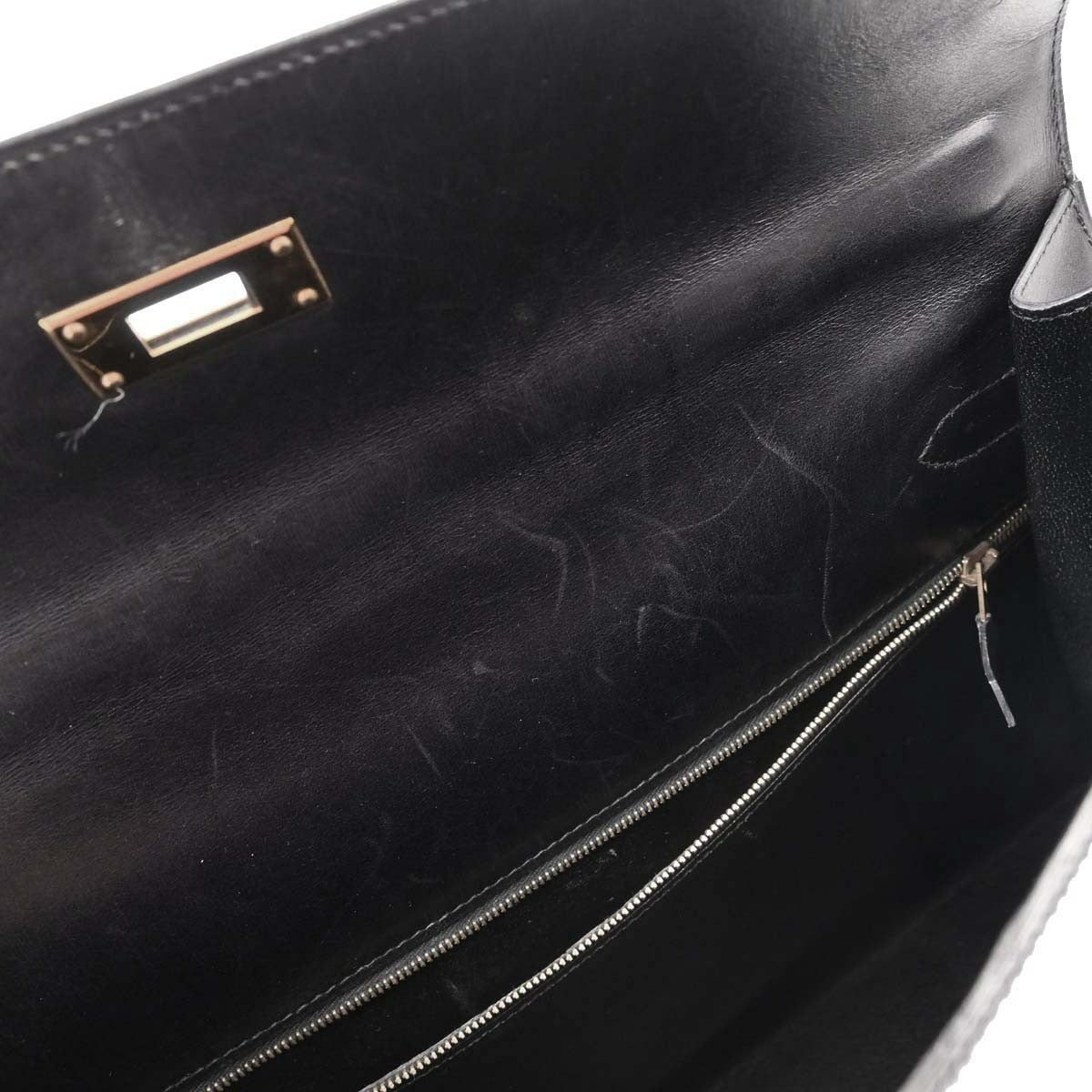 Hermes Kelly Black Box Calf With Gold Hardware Black Lace Handbag (Pre-Owned)