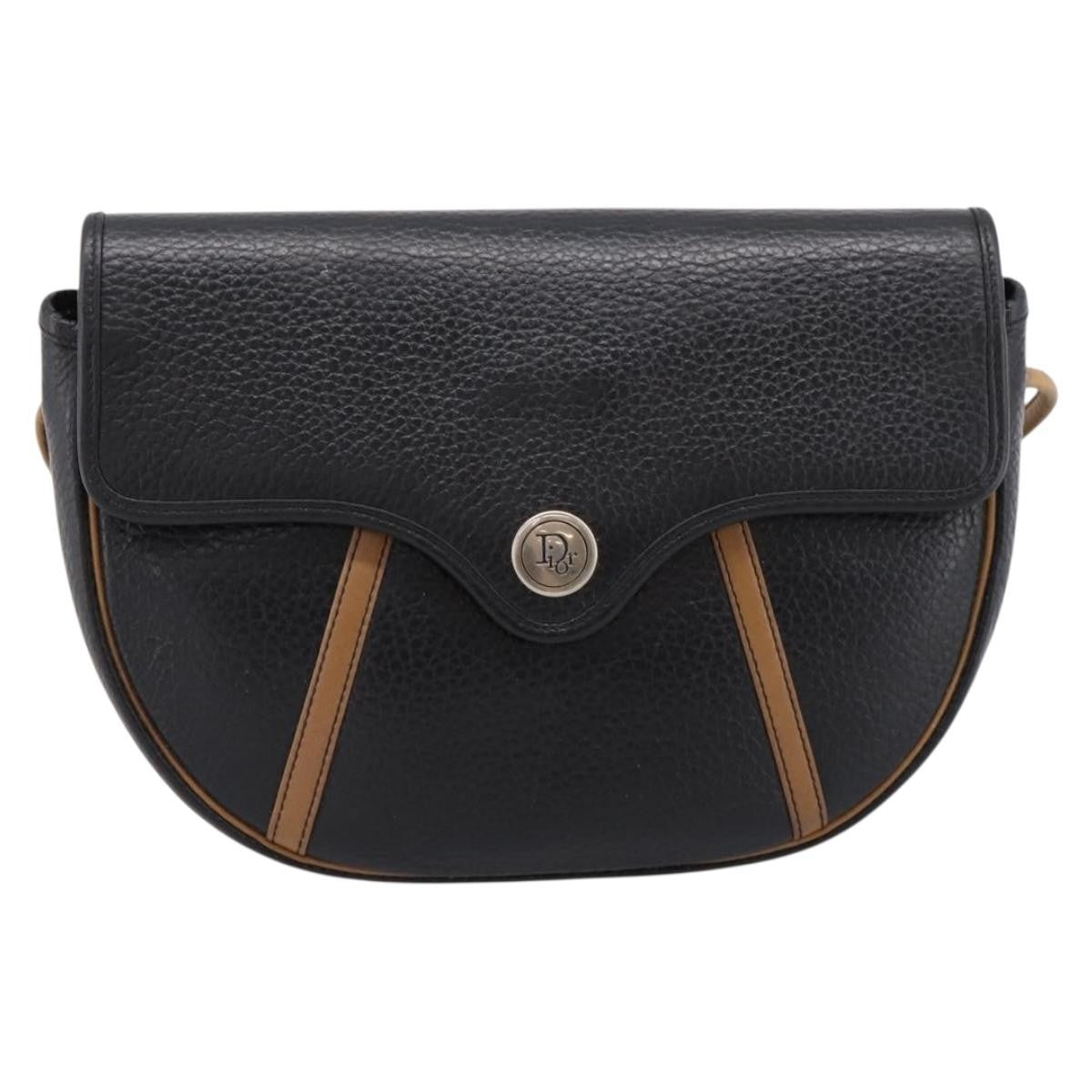 Christian Dior Vintage Flap Canvas Black Leather Shoulder Bag Bag (Pre-Owned)