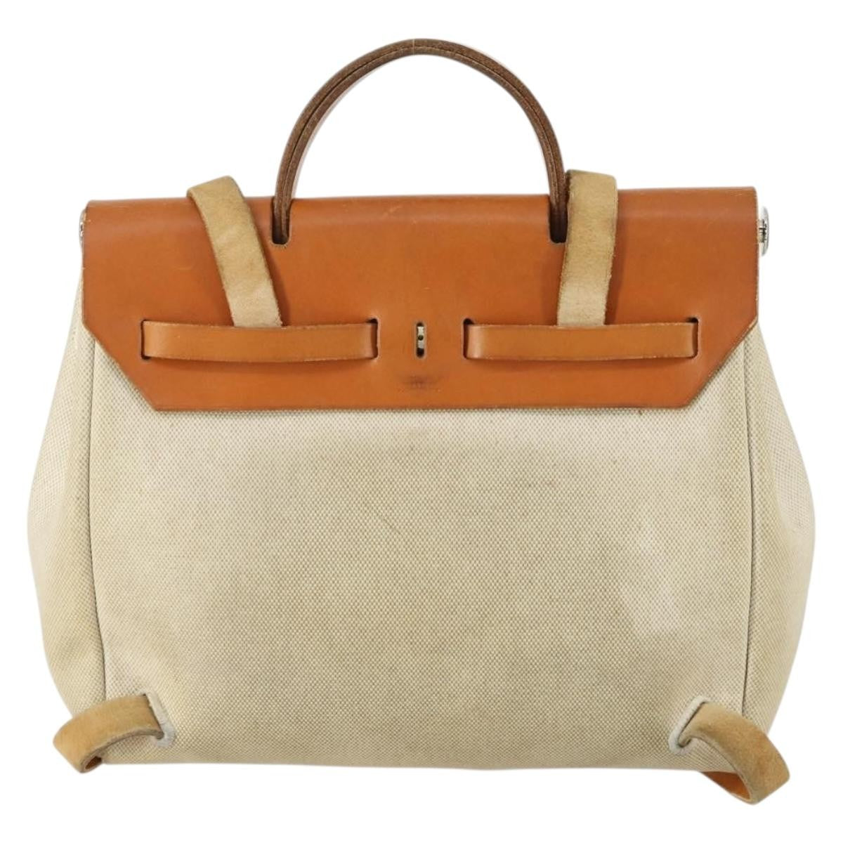 Hermes Herbag A Dos Toile Beige Canvas Backpack Bag (Pre-Owned)