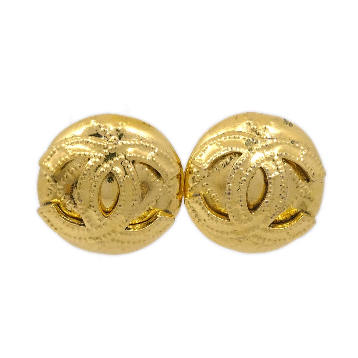 Chanel Vintage Cc Round Clip-On Metal Gold Gold_Plated Earrings Jewelry (Pre-Owned)