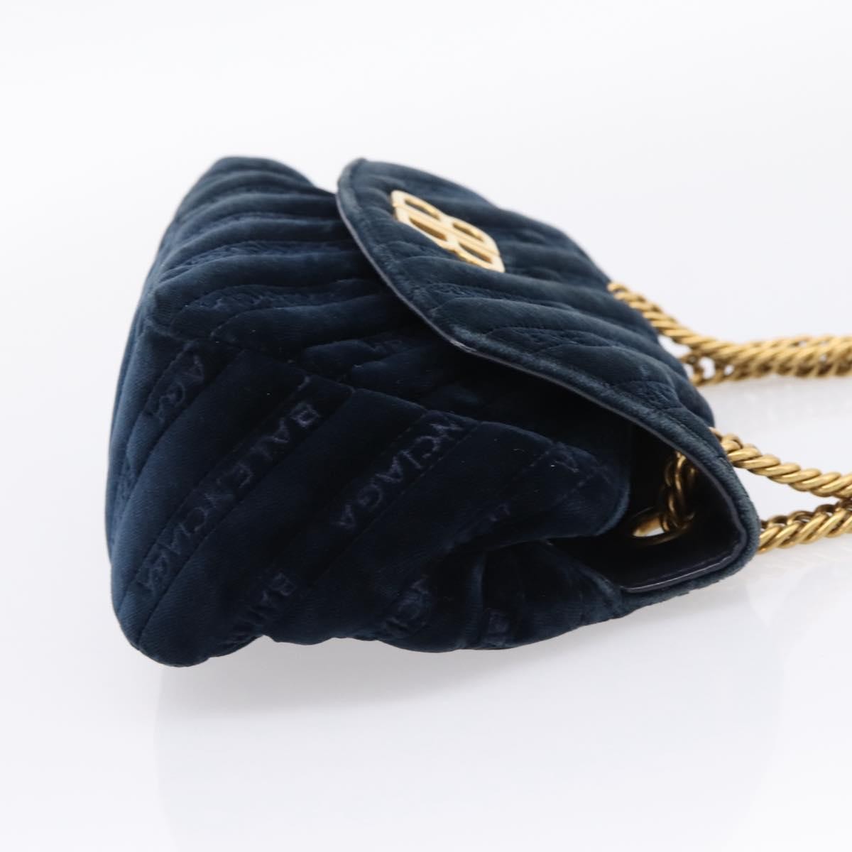 Balenciaga Bb Chain Round Quilted Velvet Navy Velvet Shoulder Bag Bag (Pre-Owned)