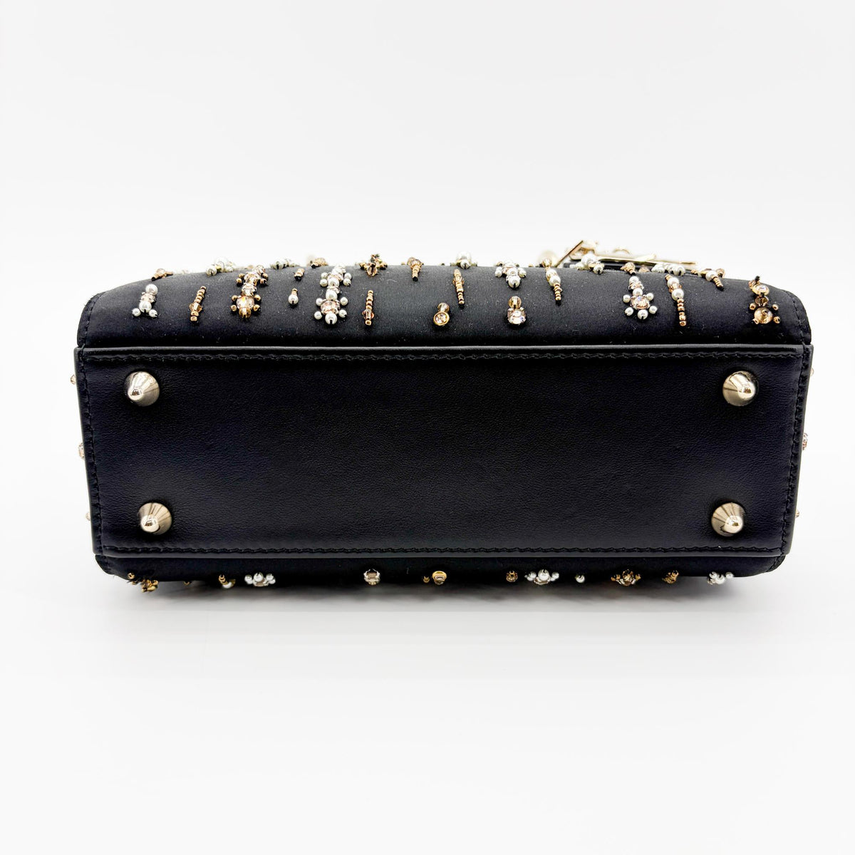 Christian Dior Lady Dior Black Satin And Bead Embroidery Black Other Handbag (Pre-Owned)