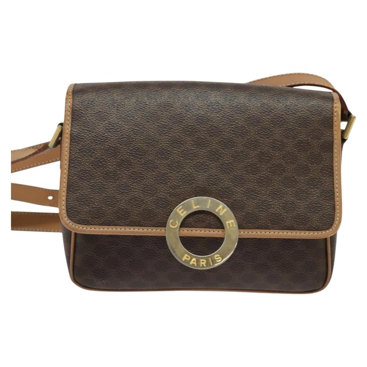 Celine Vintage Macadam Circle Logo Canvas And Leather Brown Canvas Shoulder Bag Bag (Pre-Owned)