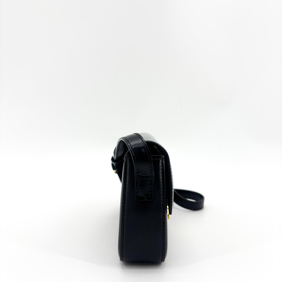 Celine Triomphe East-West Smooth Calfskin Black Leather Shoulder Bag Bag (Pre-Owned)