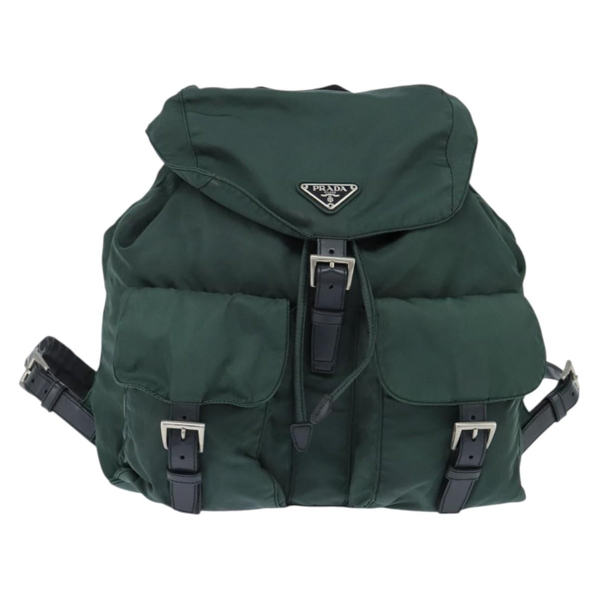 Prada Vela Double Front Pocket Tessuto With Saffiano Leather Khaki Nylon Backpack Bag (Pre-Owned)