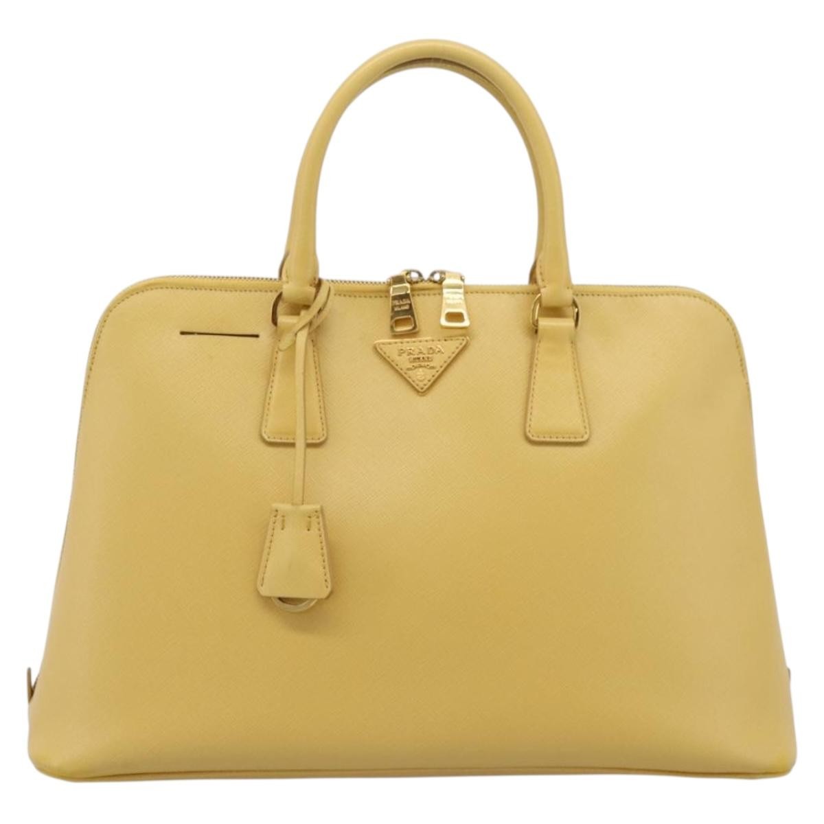 Prada Promenade Saffiano Leather Yellow Leather Handbag (Pre-Owned)