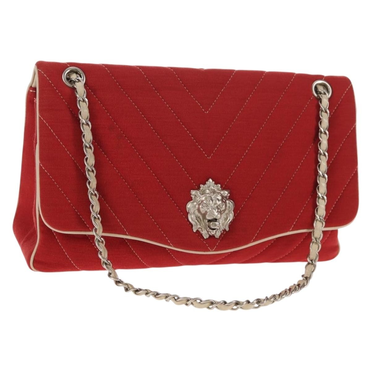 Chanel Leo Lion Flap Chevron Jersey Red Cotton Shoulder Bag Bag (Pre-Owned)