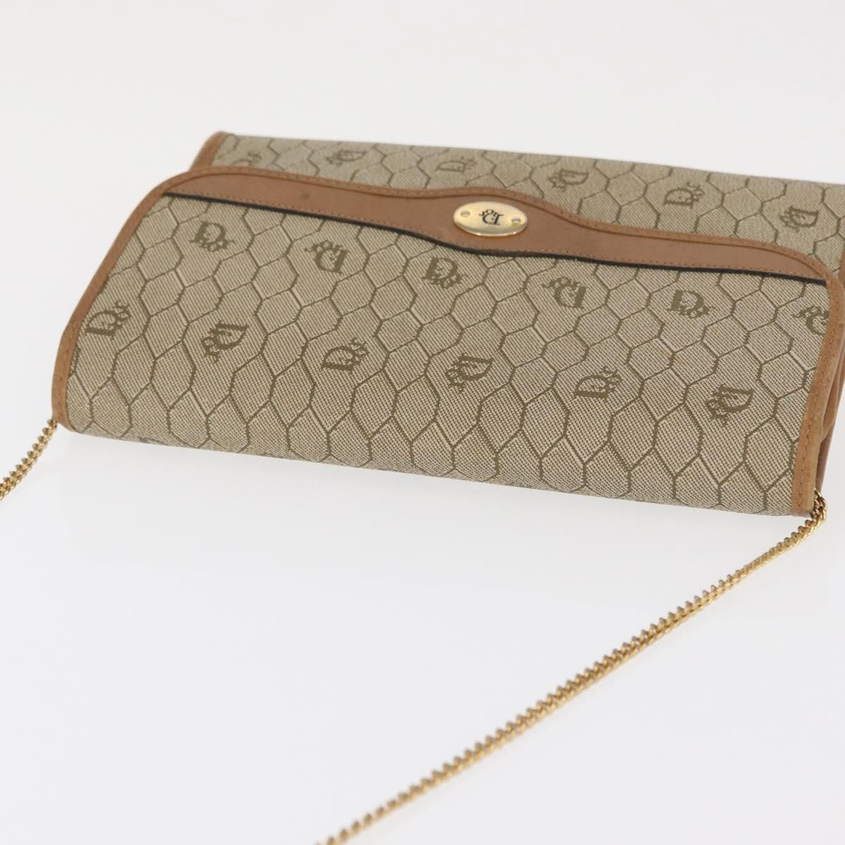Christian Dior Vintage Honeycomb Chain Canvas Beige Canvas Shoulder Bag Bag (Pre-Owned)
