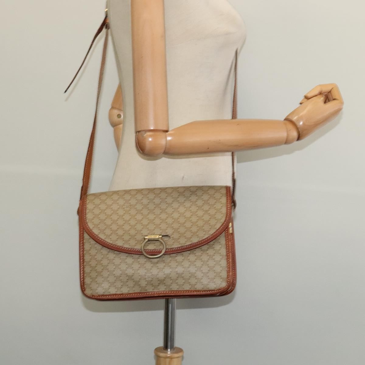 Celine Macadam Shoulder Pvc Leather Beige Canvas Bag (Pre-Owned)