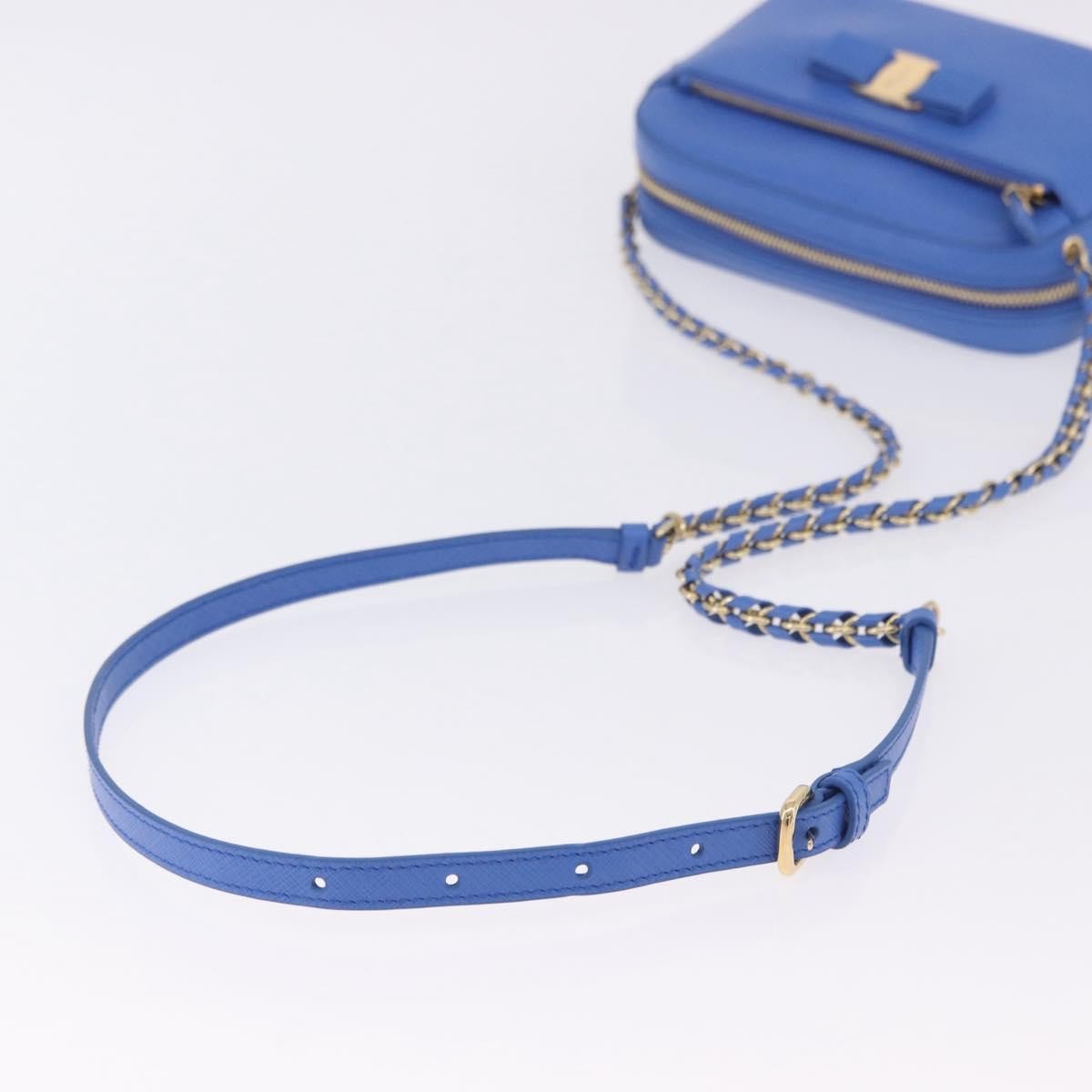 Salvatore Ferragamo Vara Chain Flap Leather Blue Leather Shoulder Bag Bag (Pre-Owned)
