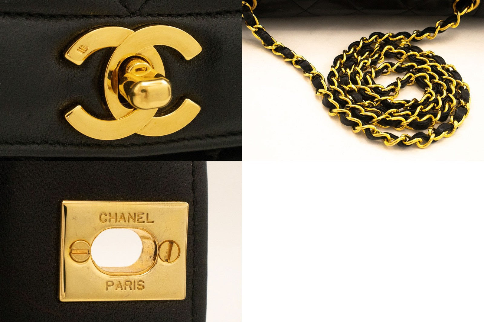 Chanel Vintage Chain Curved Flap Quilted Leather Black Leather Shoulder Bag Bag (Pre-Owned)