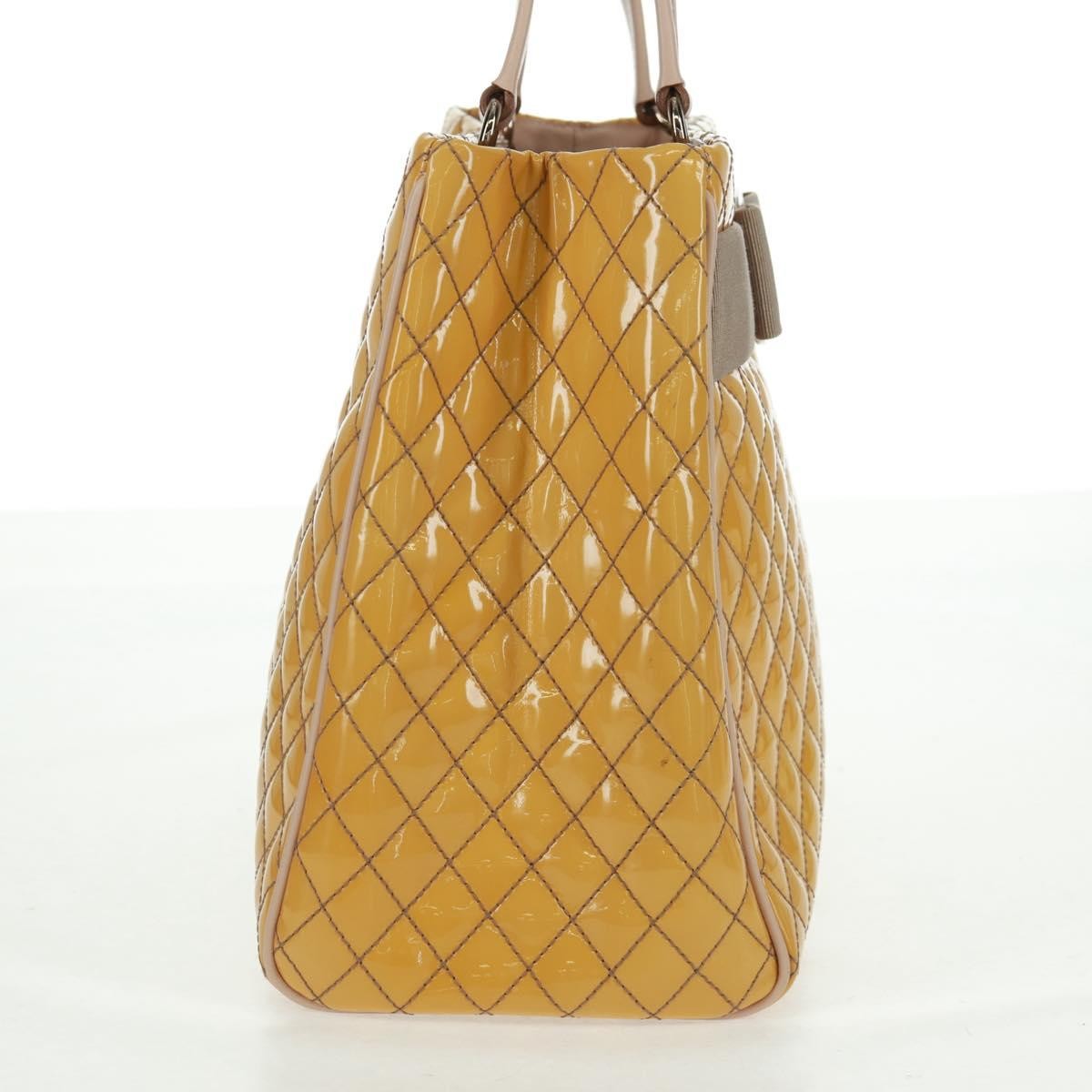 Salvatore Ferragamo Vala Patent Leather Yellow Patent_Leather Handbag (Pre-Owned)