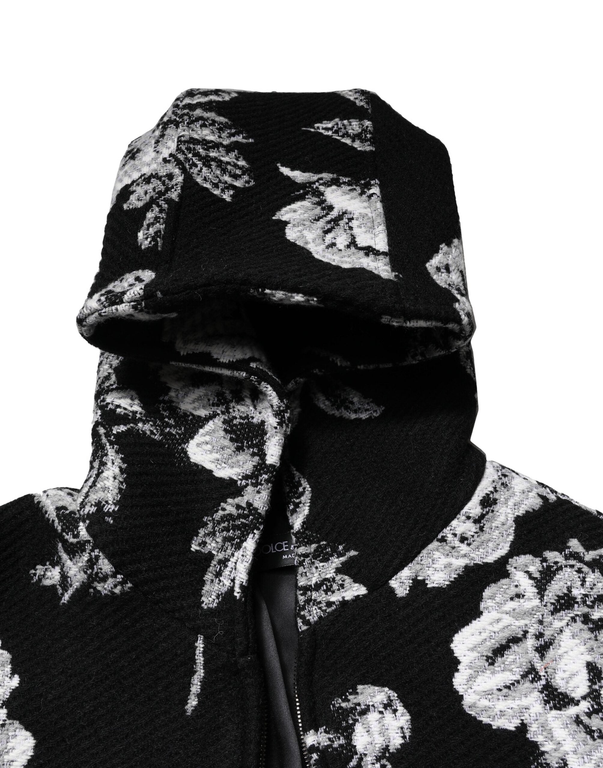 Dolce & Gabbana Black Wool Floral Printed Men Hooded Men's Jacket