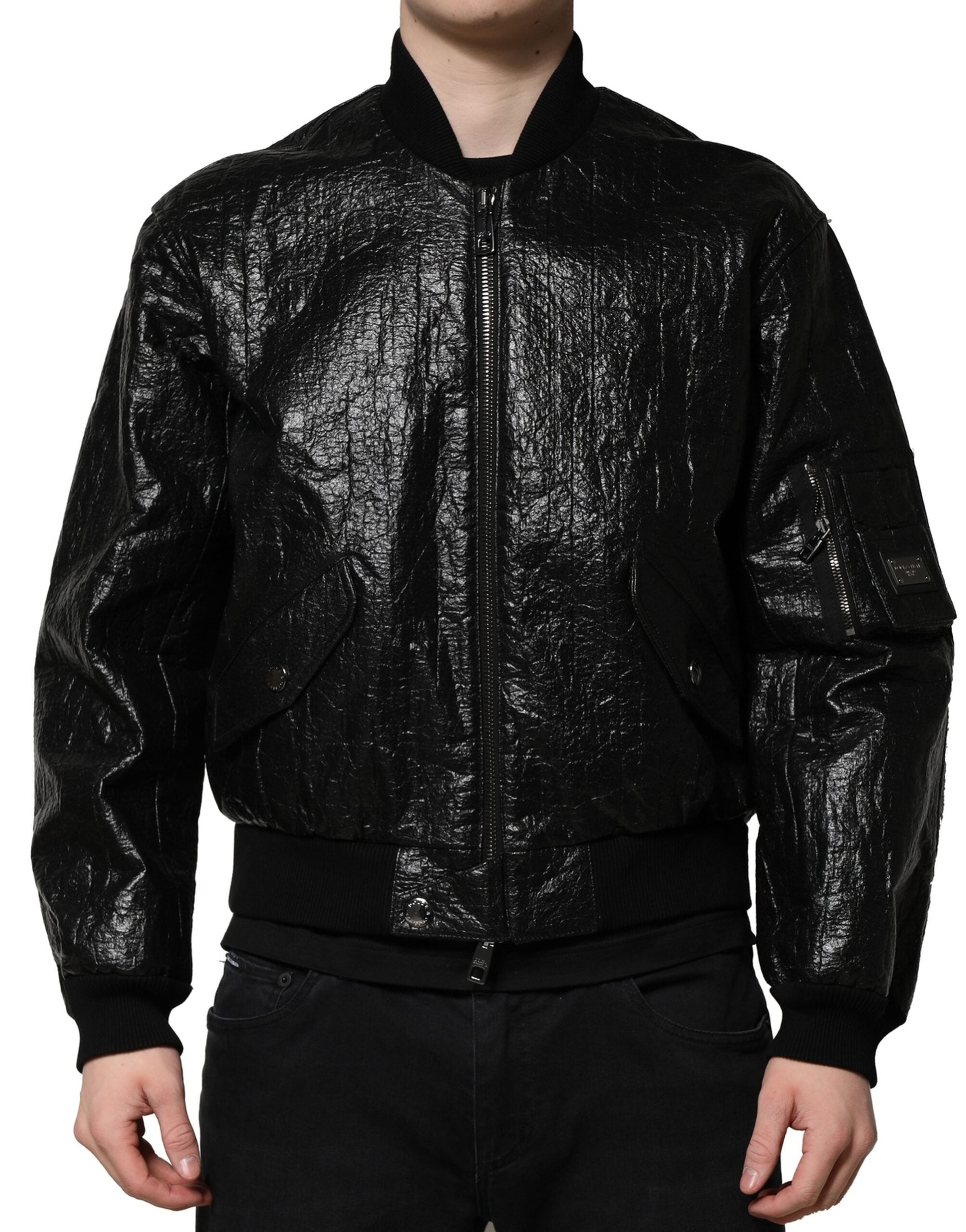 Dolce & Gabbana Black Logo Plaque Bomber Full Zipper Men's Jacket