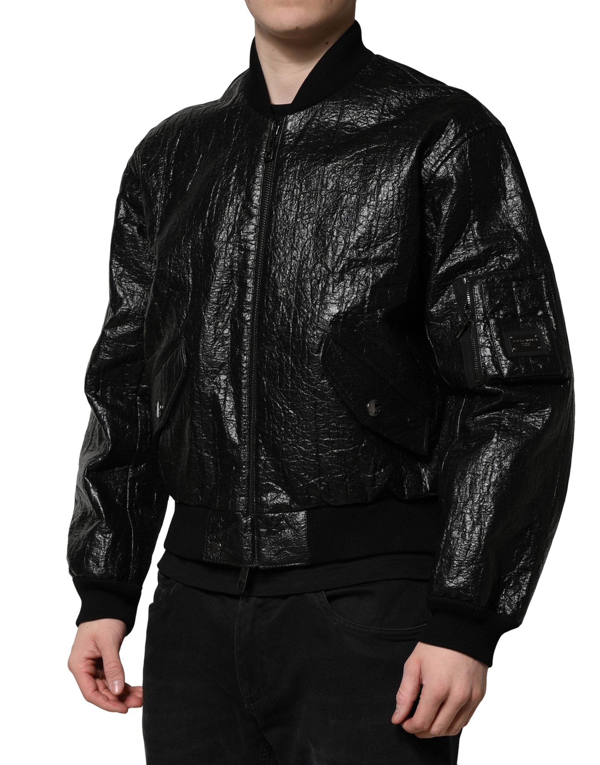 Dolce & Gabbana Black Logo Plaque Bomber Full Zipper Men's Jacket