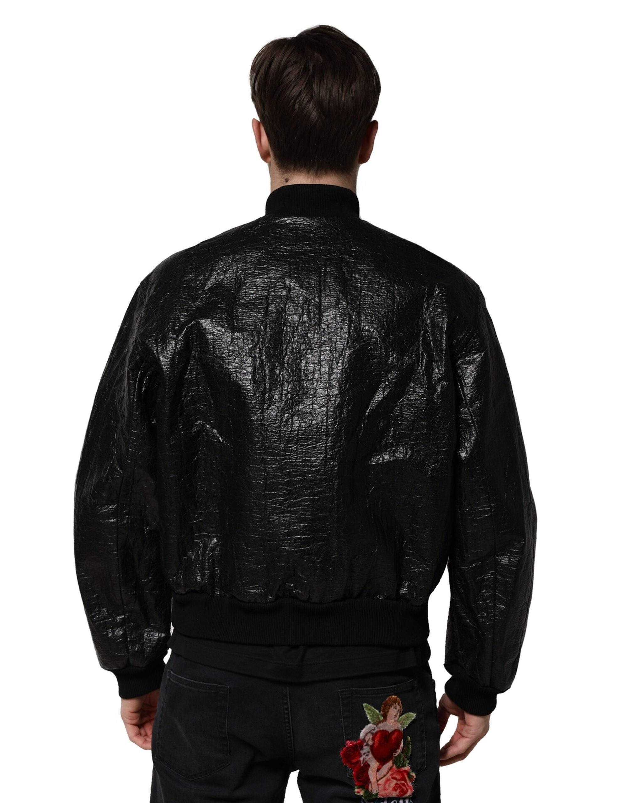 Dolce & Gabbana Black Logo Plaque Bomber Full Zipper Men's Jacket