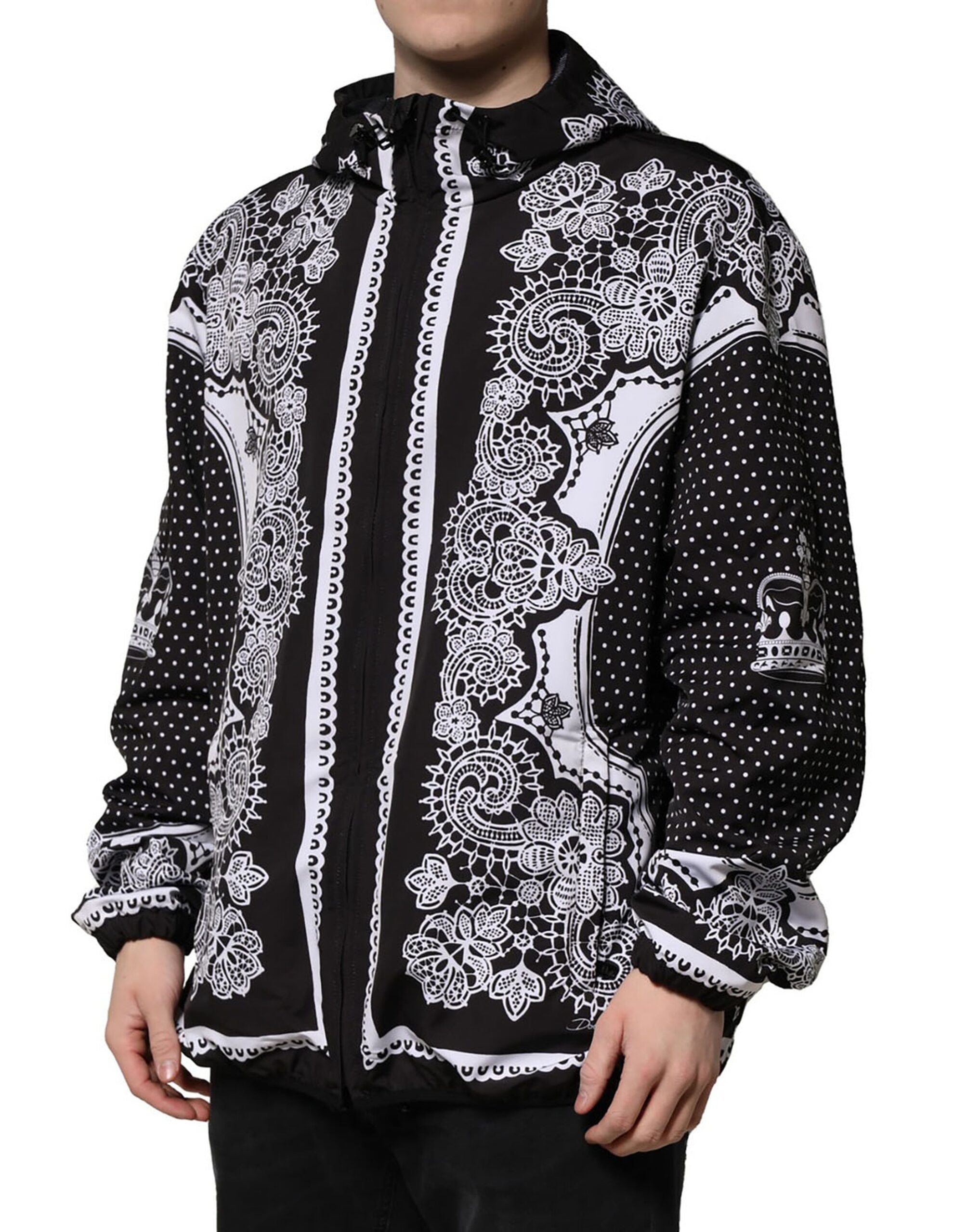 Dolce & Gabbana Black Bandana Print Hooded Bomber Men's Jacket