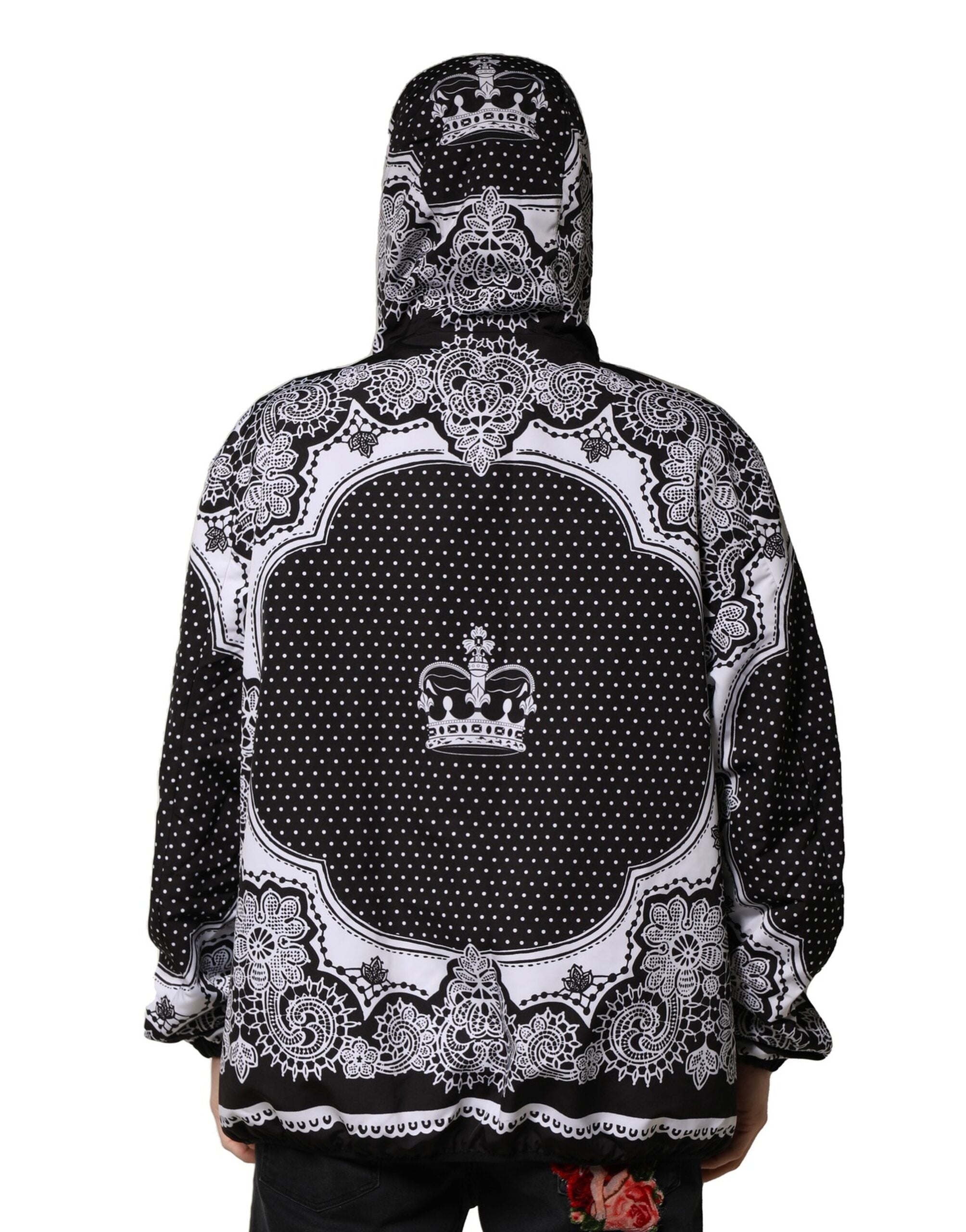 Dolce & Gabbana Black Bandana Print Hooded Bomber Men's Jacket