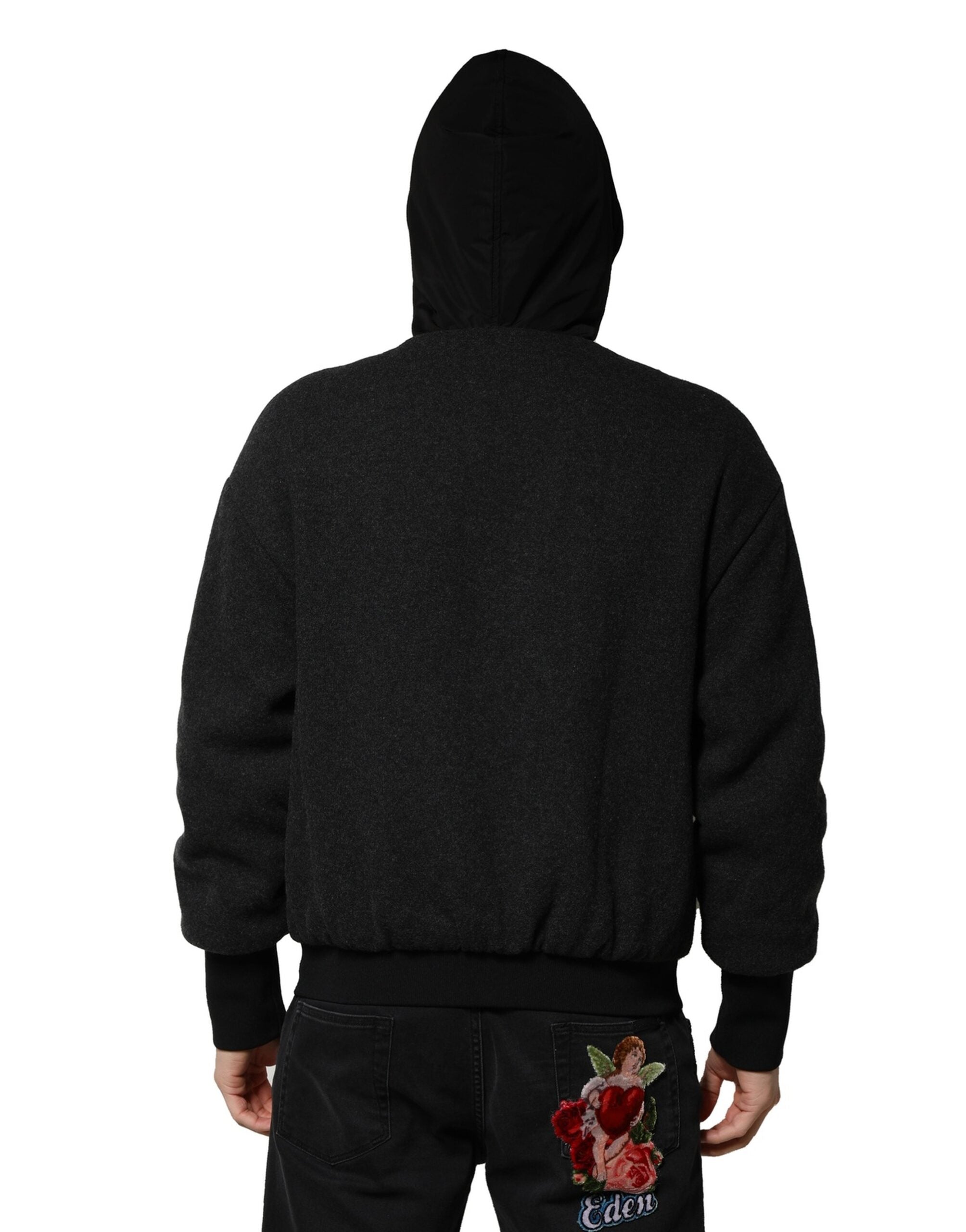 Dolce & Gabbana Black DG Logo Plaque Hooded Bomber Men's Jacket