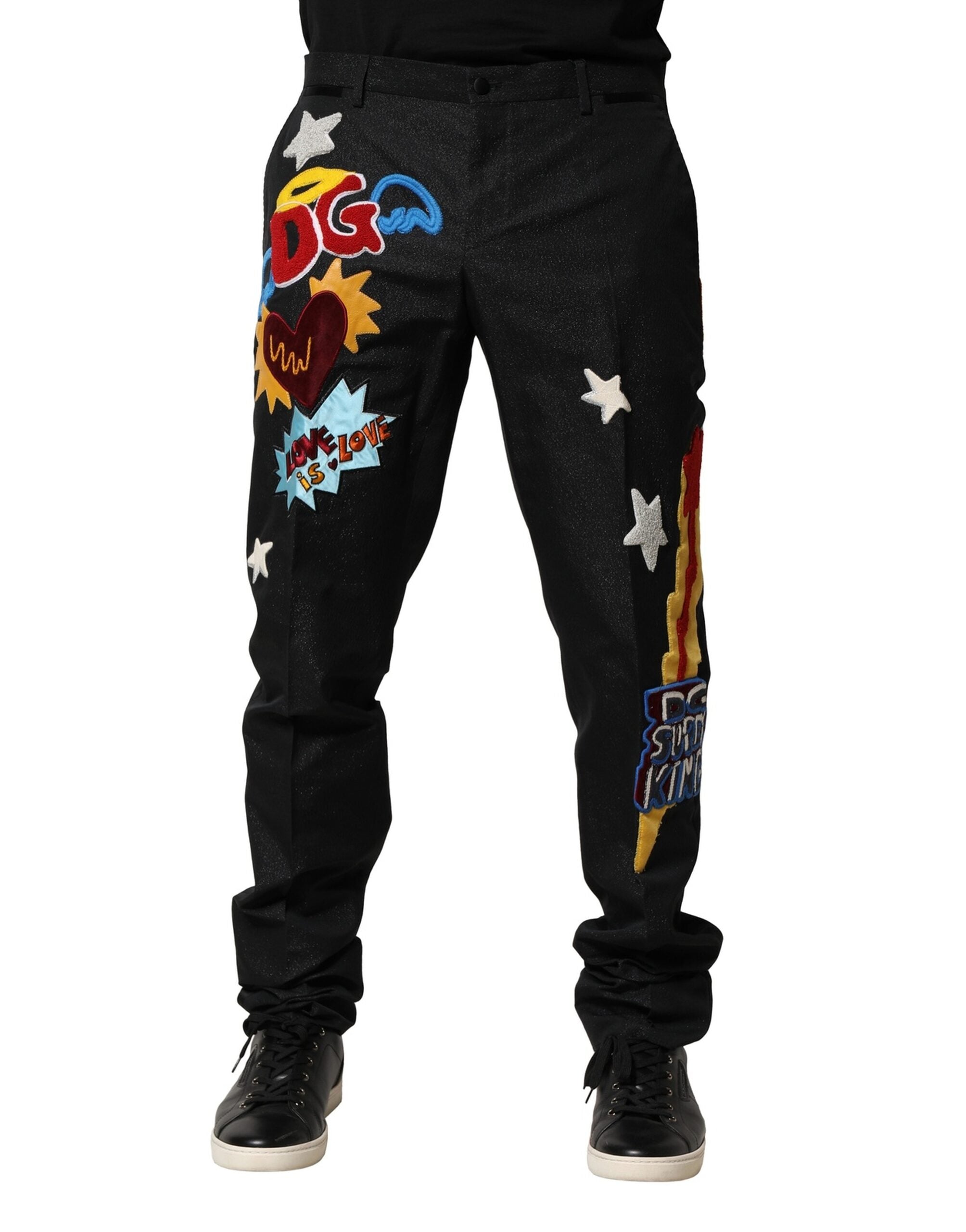 Dolce & Gabbana Black Graphic Embroidery Men Men's Pants