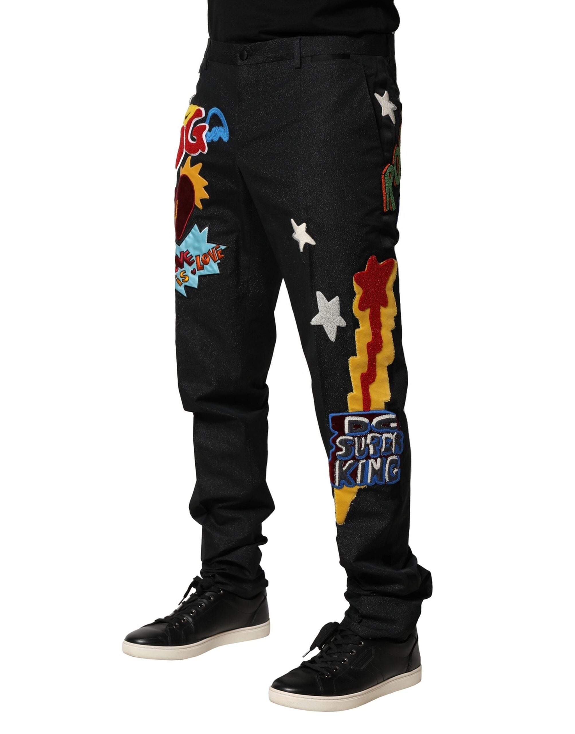 Dolce & Gabbana Black Graphic Embroidery Men Men's Pants