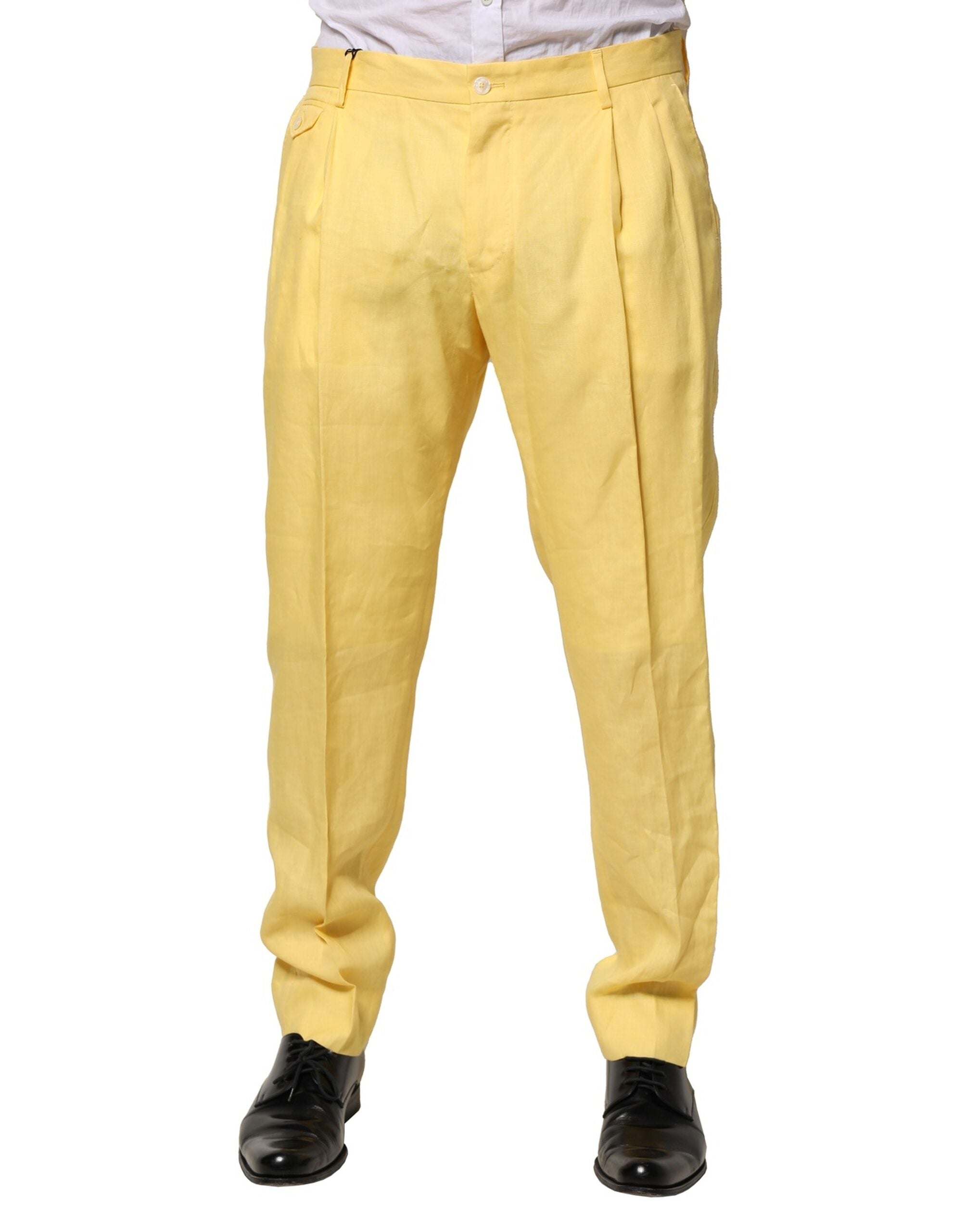 Dolce & Gabbana Yellow Flax Tapered Dress Men Men's Pants