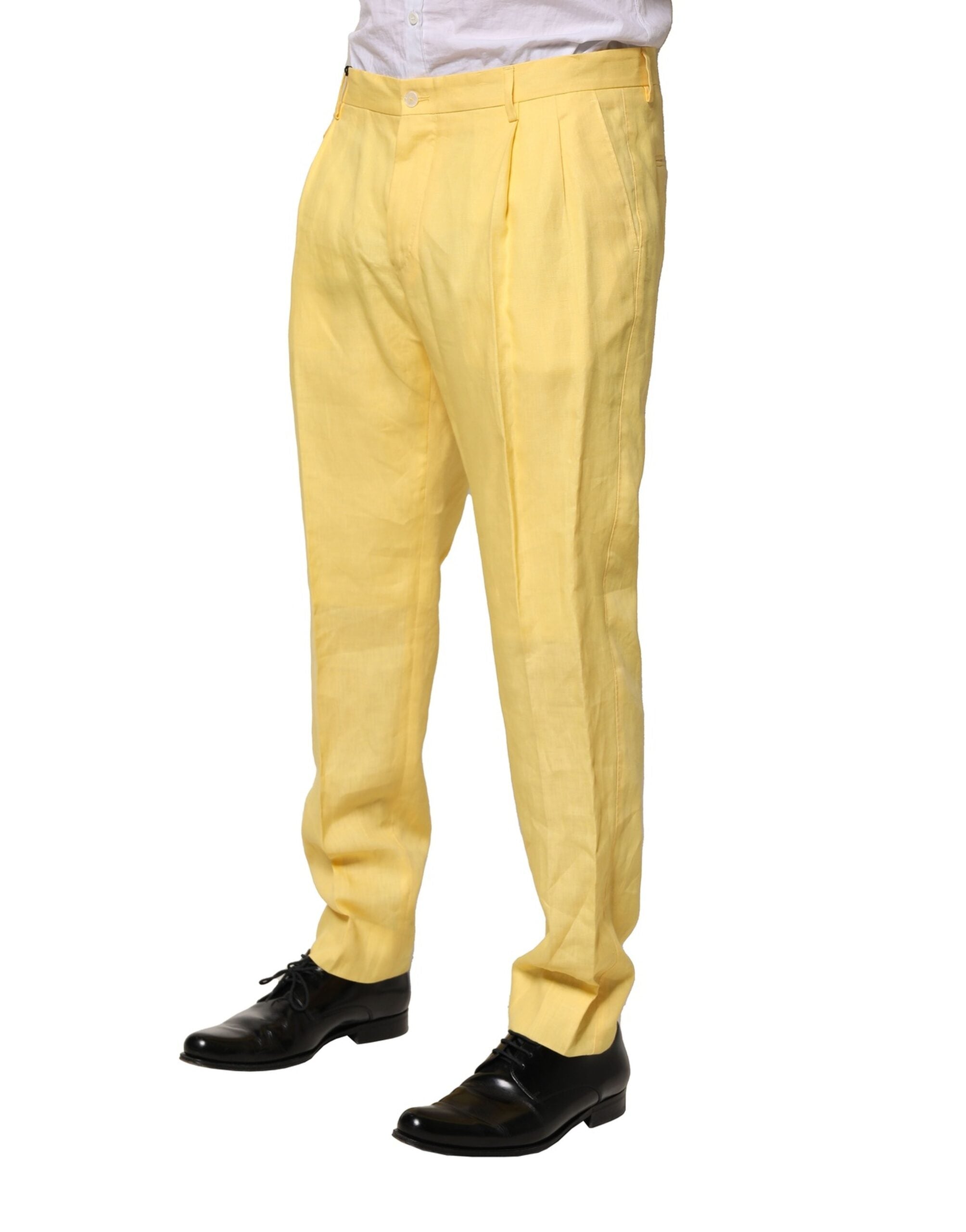 Dolce & Gabbana Yellow Flax Tapered Dress Men Men's Pants