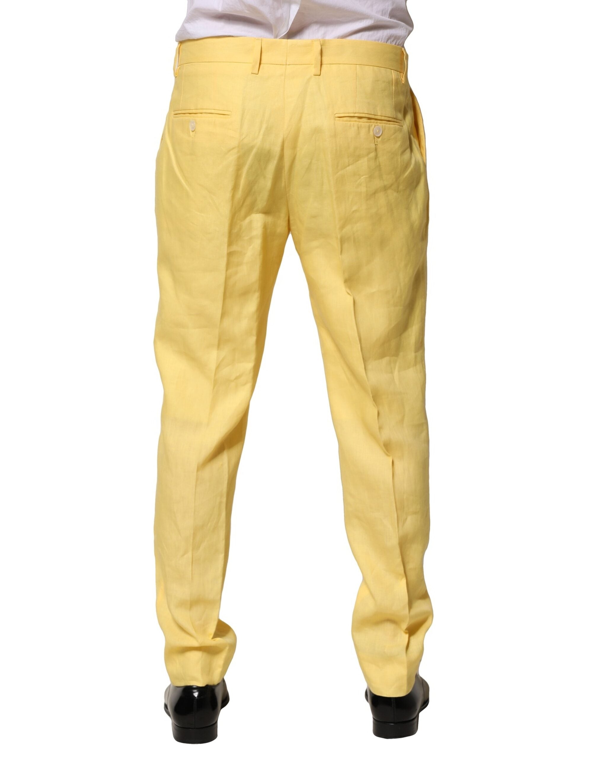 Dolce & Gabbana Yellow Flax Tapered Dress Men Men's Pants